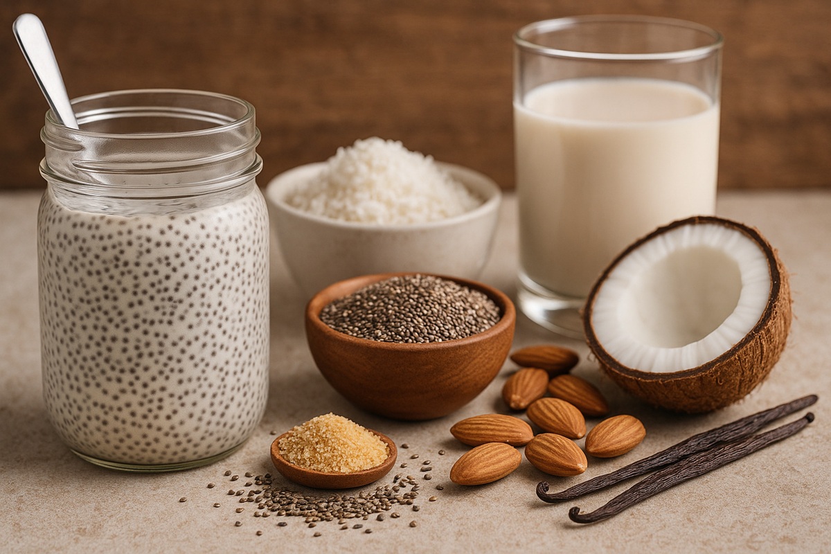 تصویر نوشیدنی به همراه نارگیل و بادام و دانه چیا